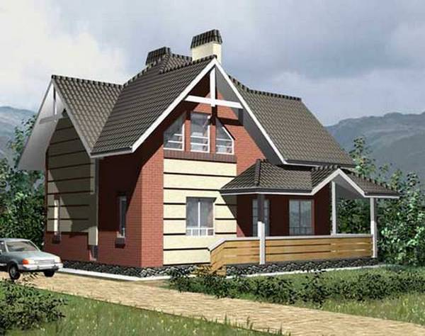 Постройка дачных домов из кирпича с мансардой и террасой - фото