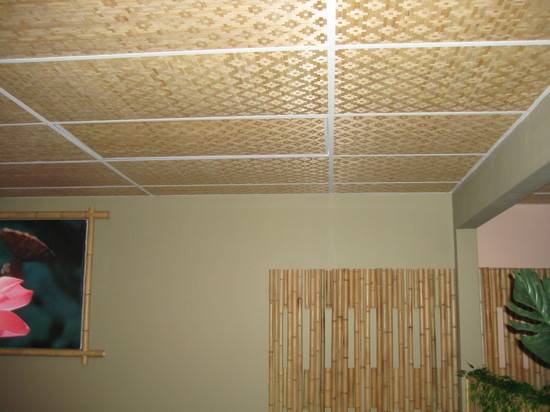 Декоративные панели из бамбука на потолок с фото